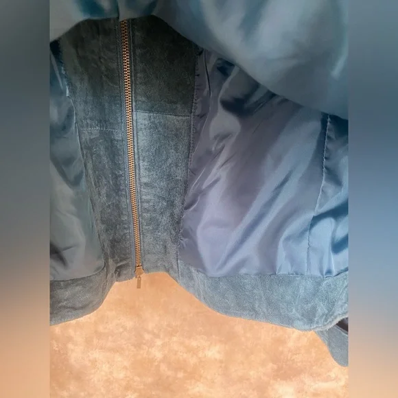 Coldwater Creek Teal Leather Suede Zip Front Jacket Cuffed Sleeves Collared PXL - Picture 5 of 7